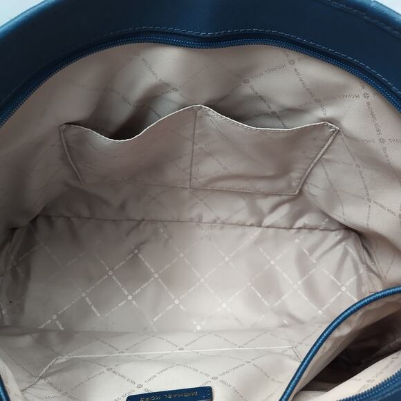 Michael Kors Navy Blue Leather Double Handles Zipper Closure Tote Shoulder Bag - Picture 13 of 16